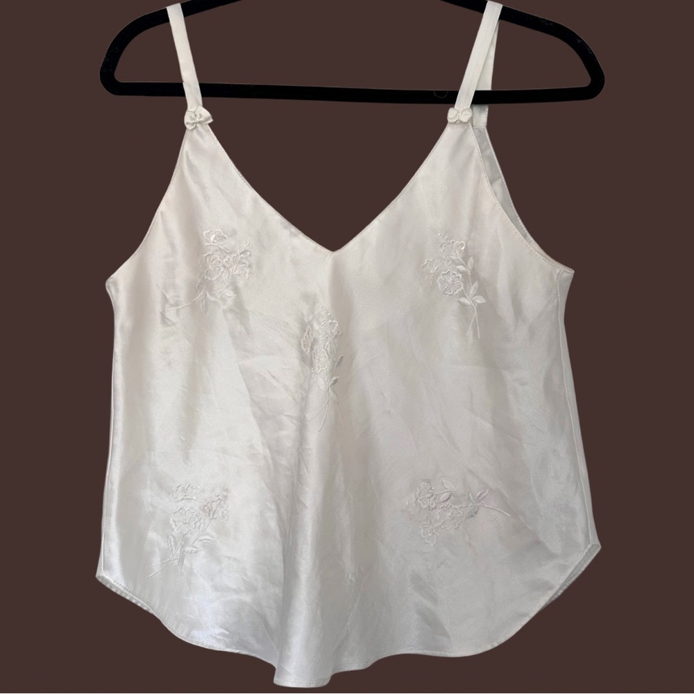 Vintage Intimo Amore (S/M) Satin White Bridal Embroidered Tank Top (Lingerie)